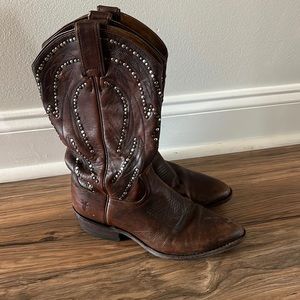 Frye brown leather studded boots